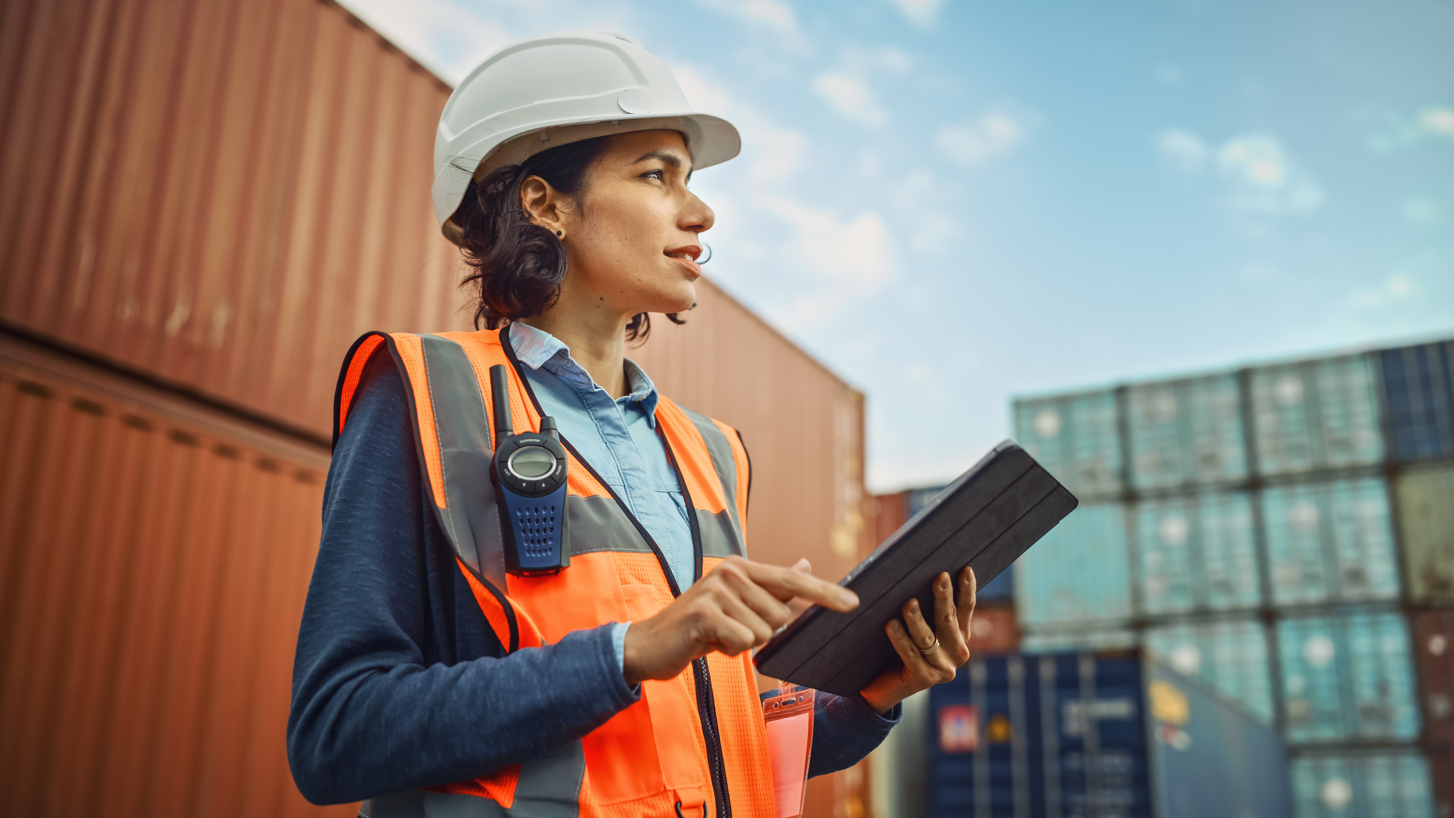 Lady in the port with an iPad thinking about automating AP