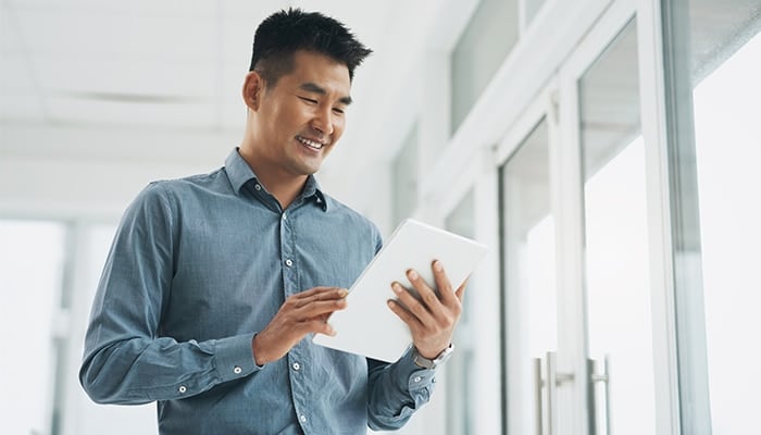 man using tablet